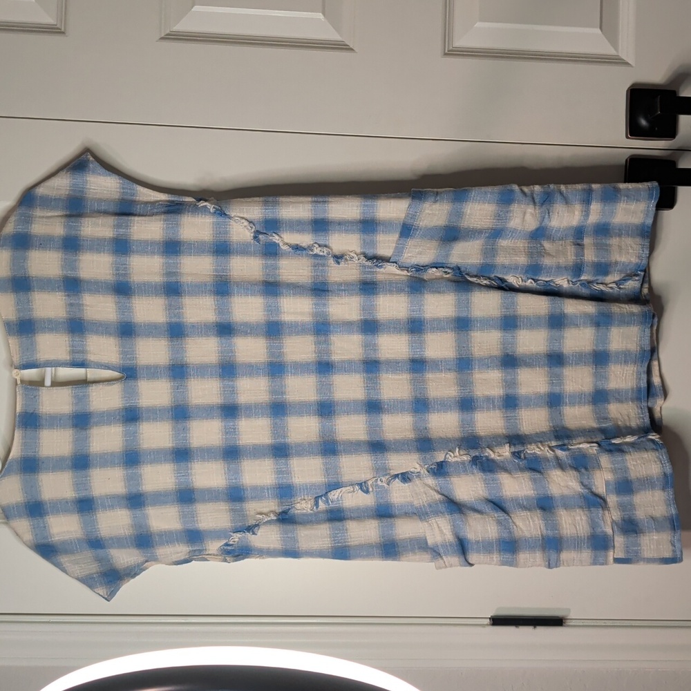 Umgee Blue and Cream Checkered Mini Dress, PTP 20 - Picture 7 of 7